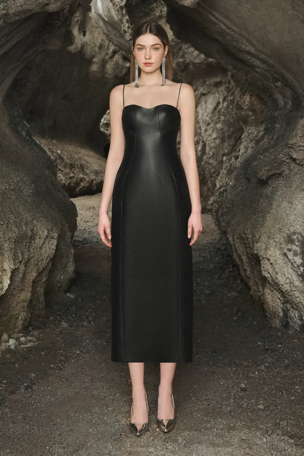 Camisole Semi-Heart Neck Midi Dress - TRACY COUTURE