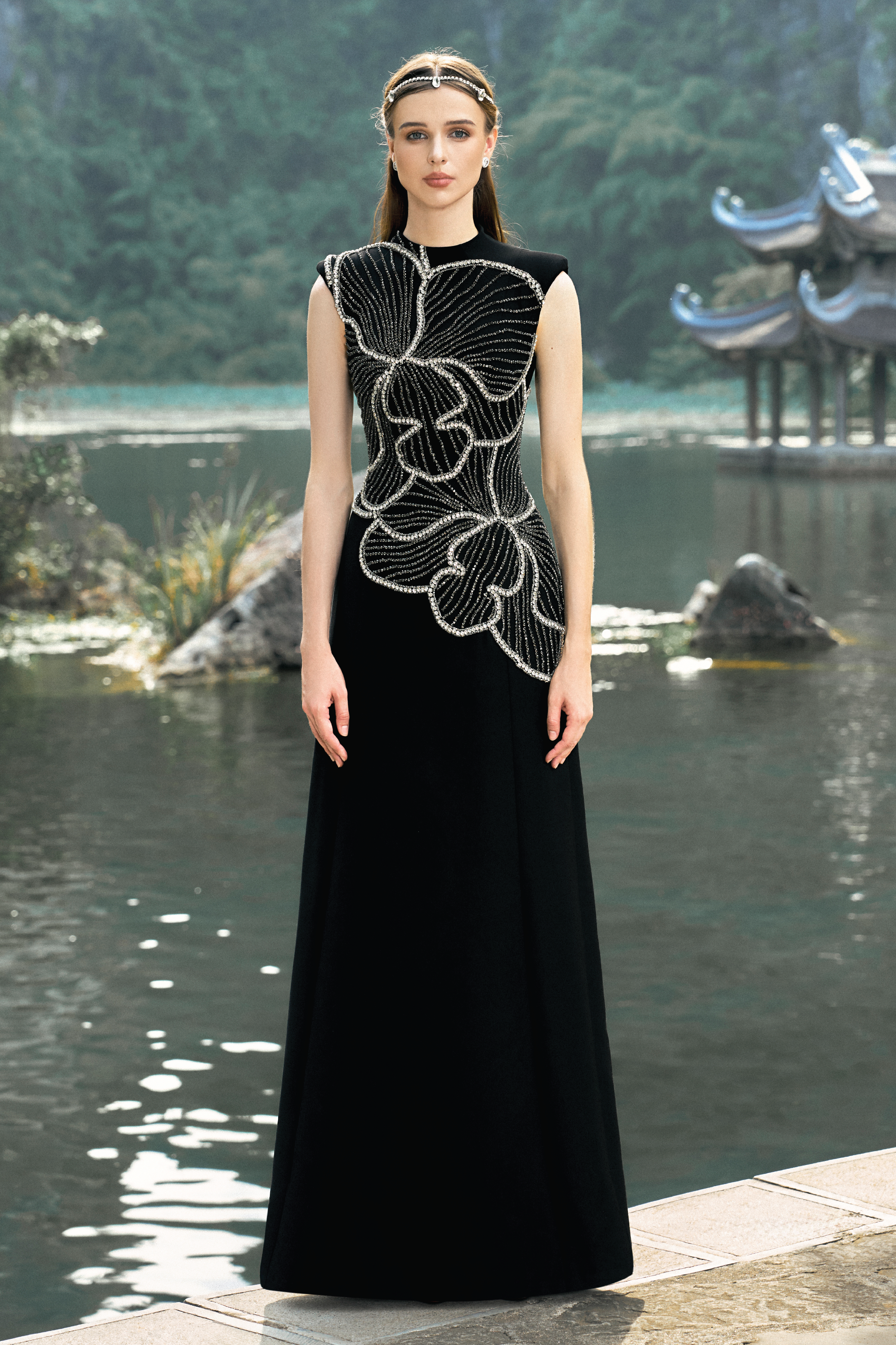 Sleeveless Orchid Patterned Dress - TRACY COUTURE