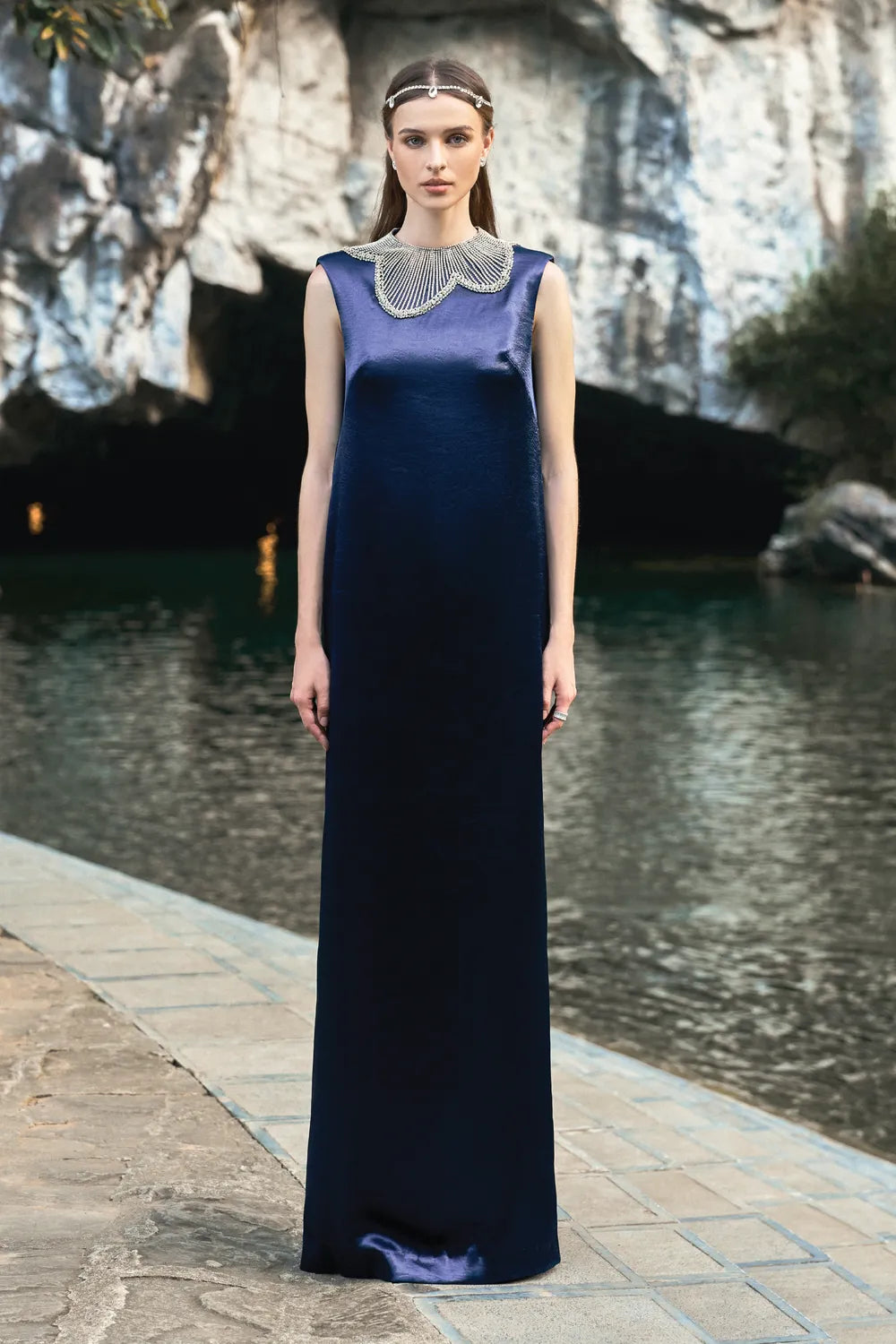 Orchid Stone Patterned Colar Dress - TRACY COUTURE