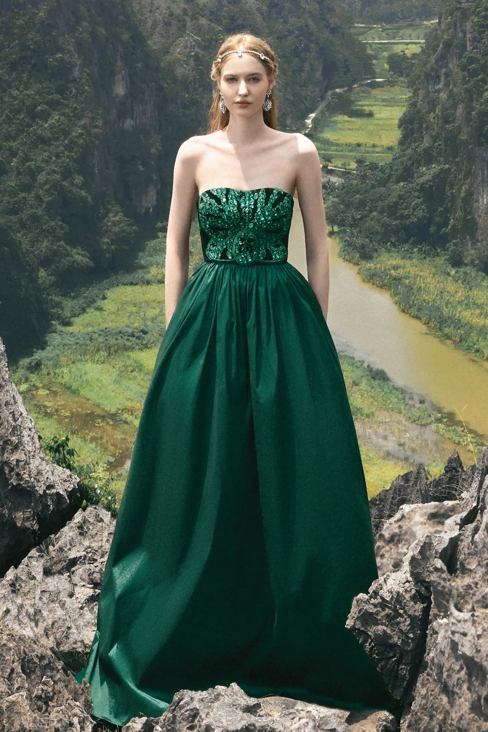 Strapless Stone Embellished Dress - TRACY COUTURE