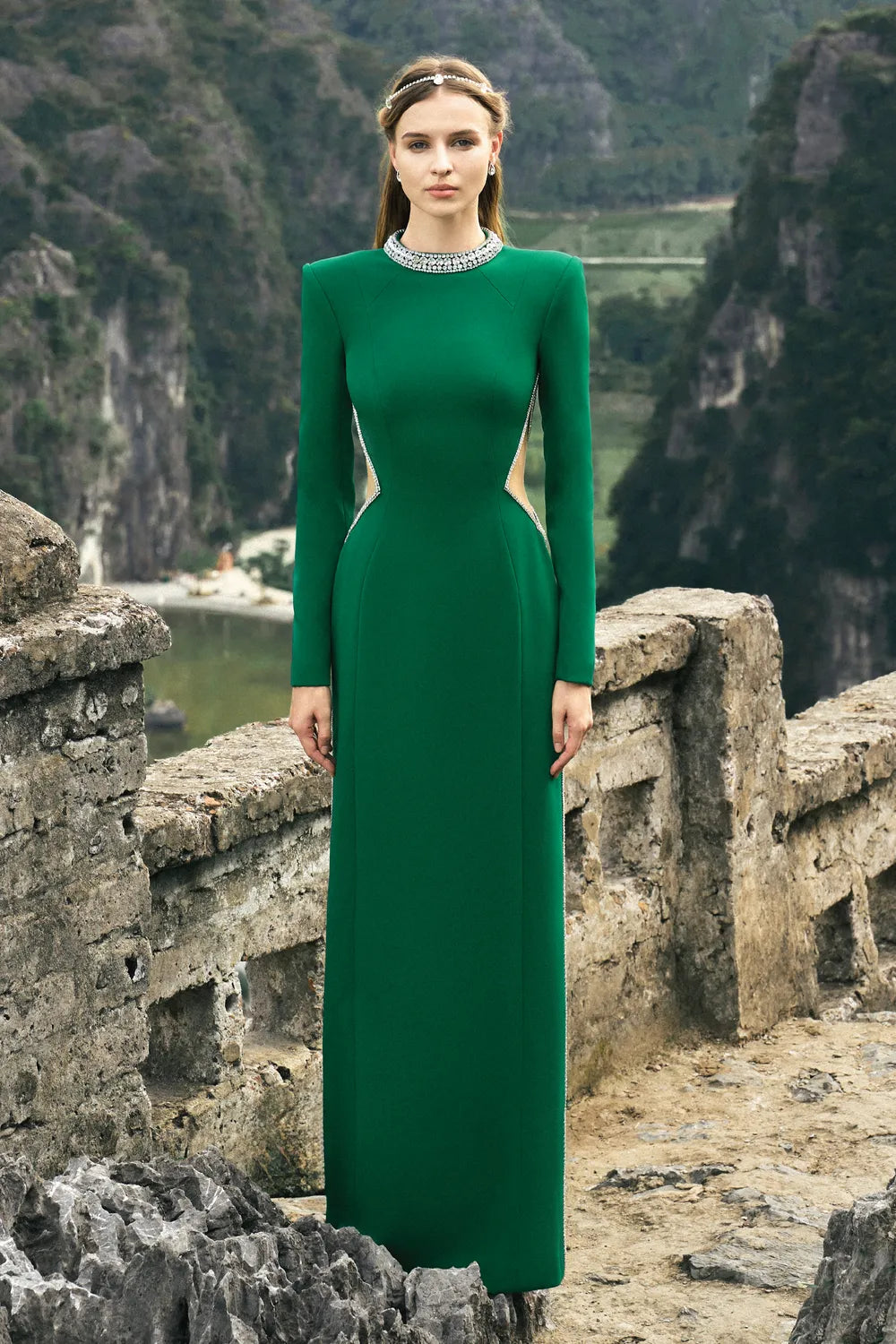 Long Sleeve Waist Cut-out Dress - TRACY COUTURE