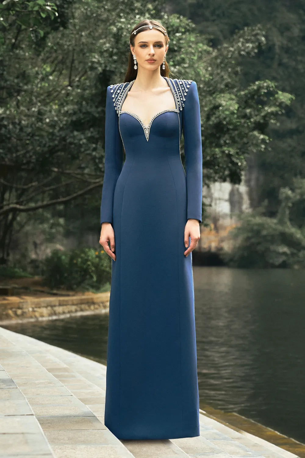 Long Sleeve Chest Cup Straight Dress - TRACY COUTURE