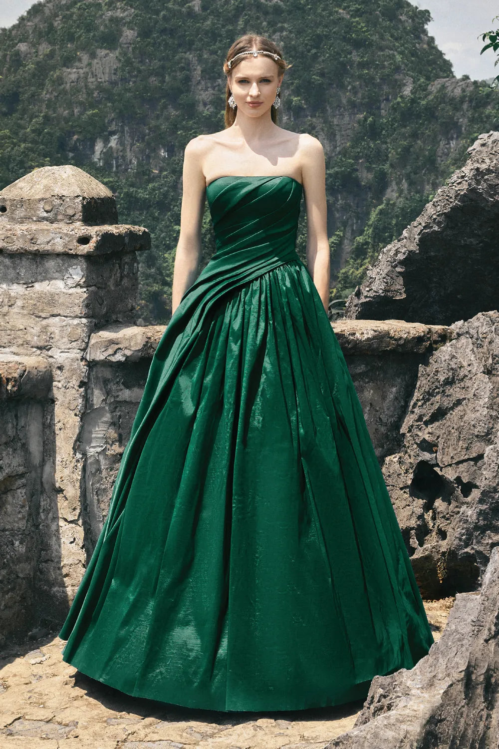 green gathered dress Olive Coast Halter Gathered Side Midi Dress