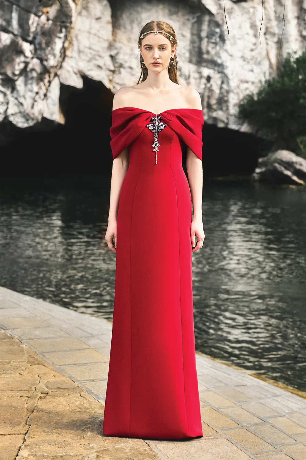 Gathered Off-Shoulder Dress - TRACY COUTURE