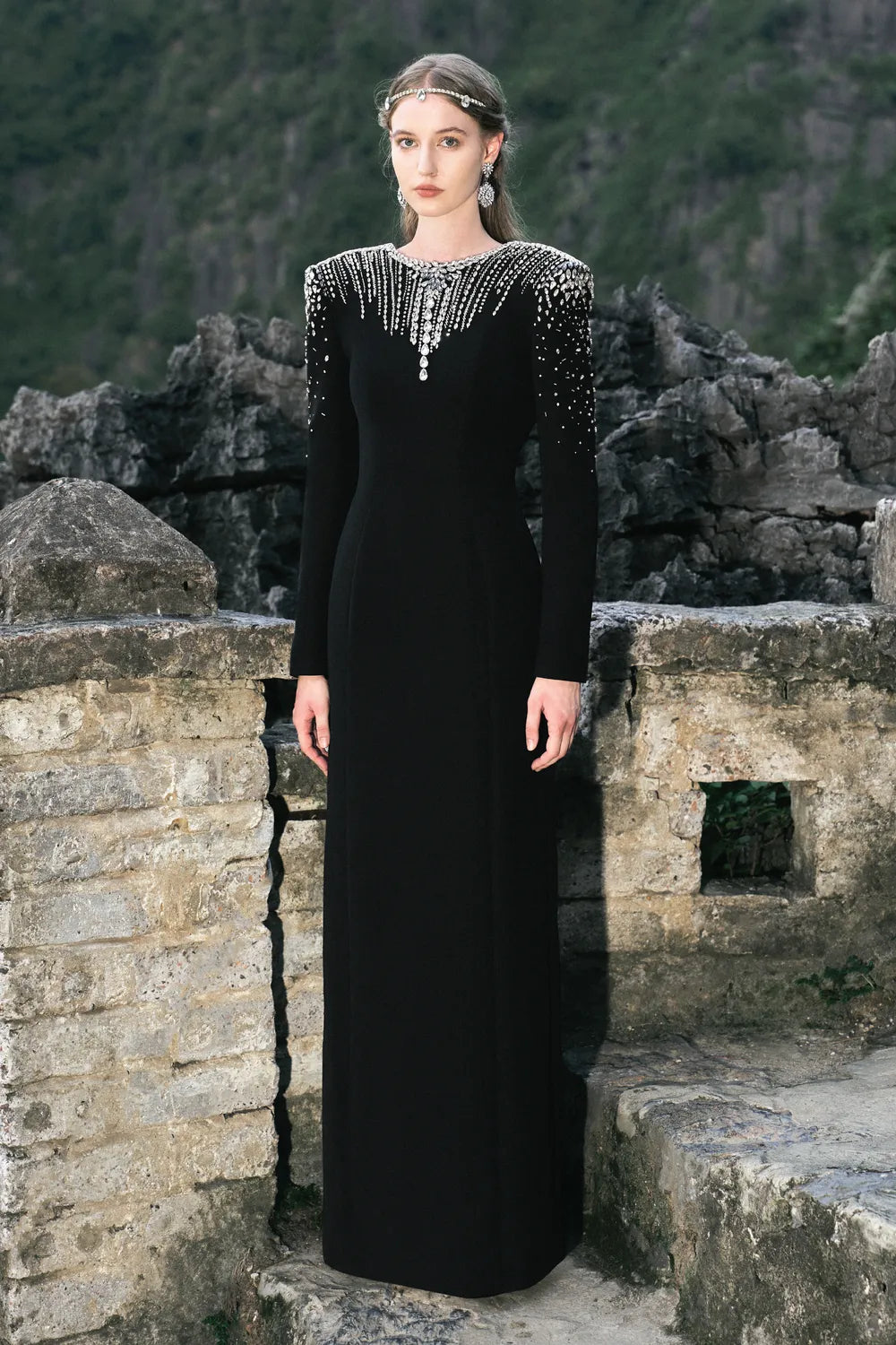 Long Sleeve Open Back Dress - TRACY COUTURE