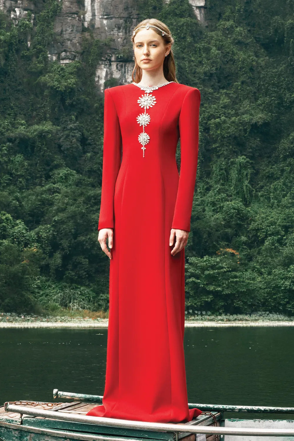 Open Back Floor Length Dress - TRACY COUTURE