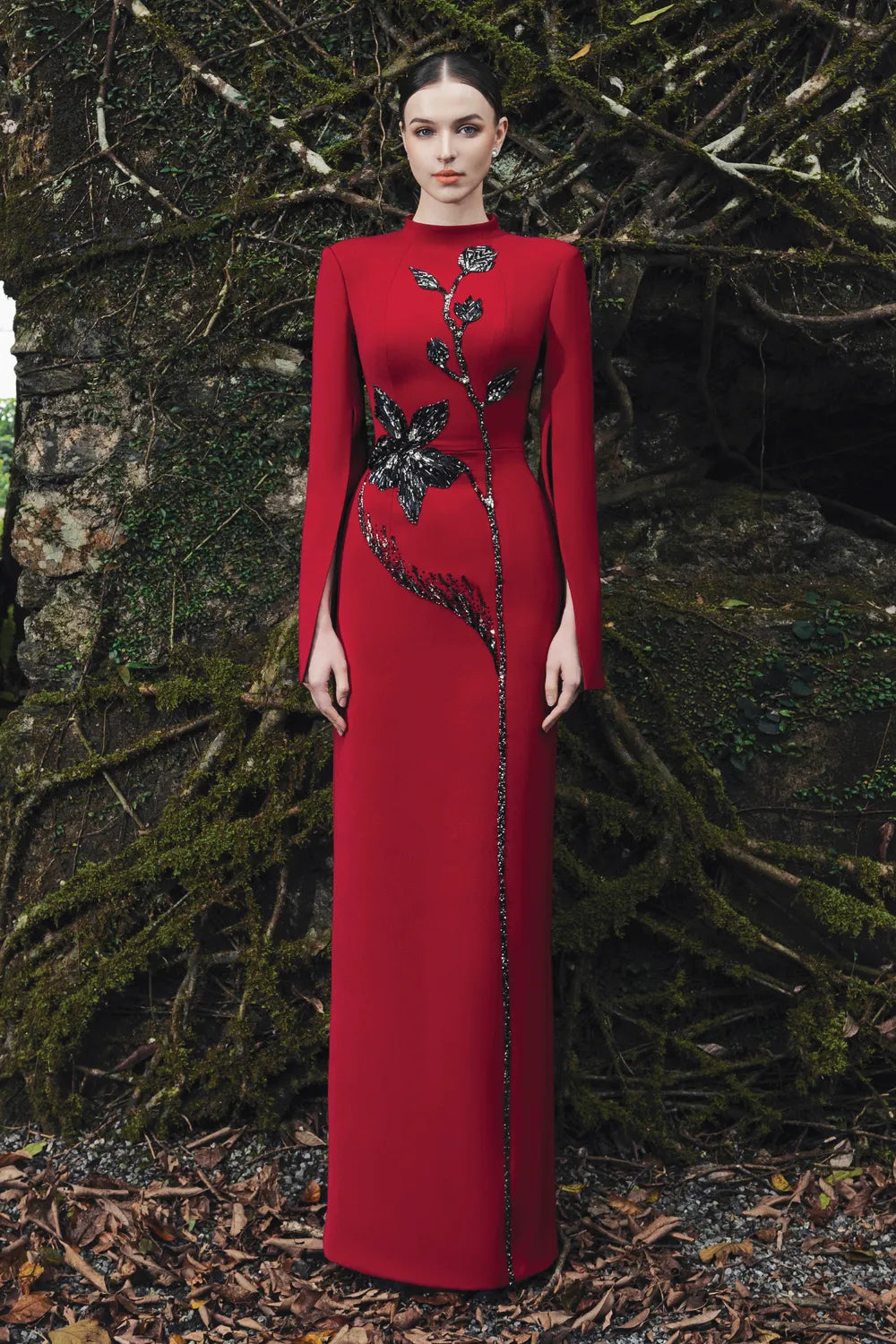 Cape Sleeve Back Slit Dress