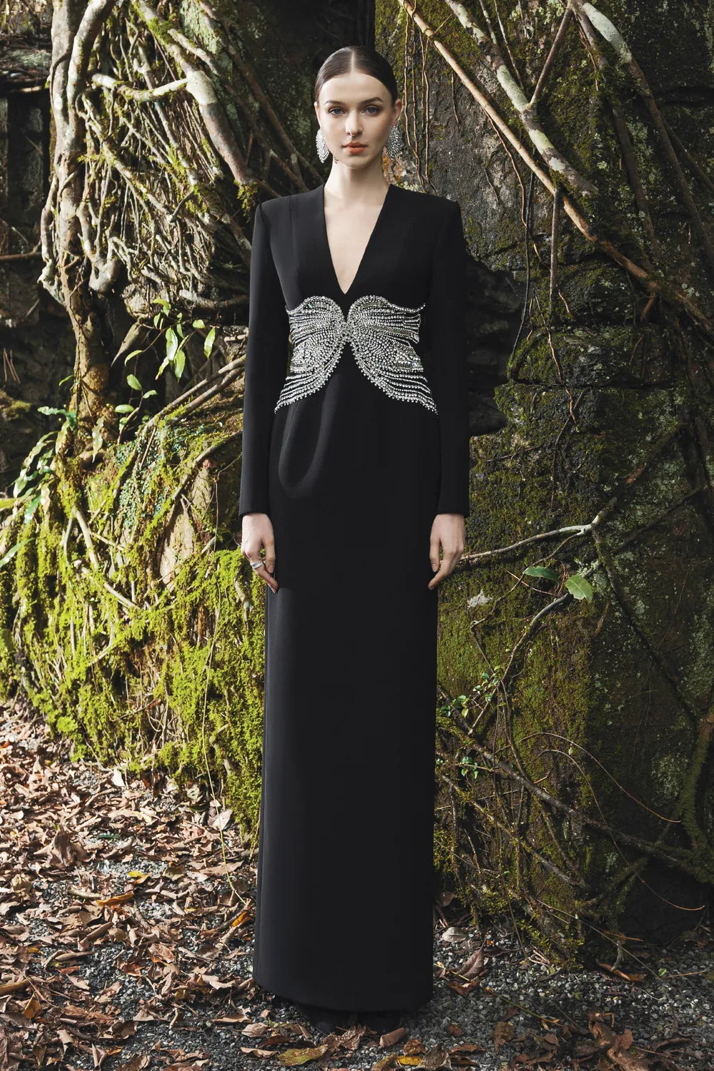 Long Sleeve Deep V-Neck Dress