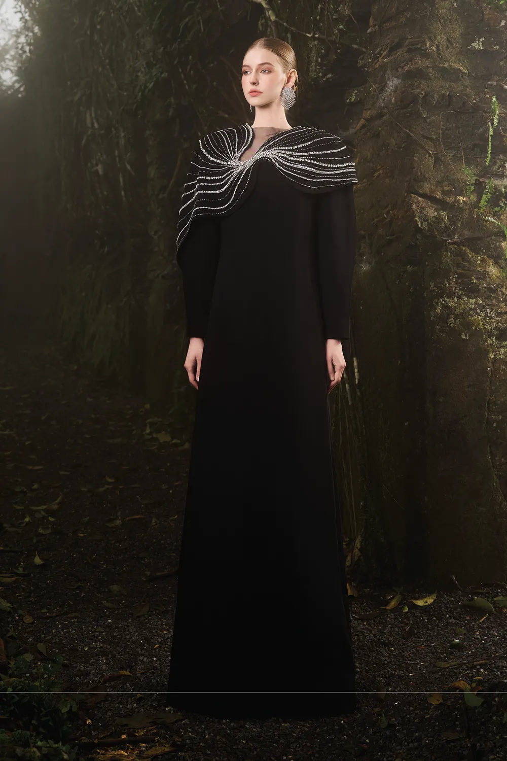 Wavy Orchid Shoulder Puffy Sleeves Dress