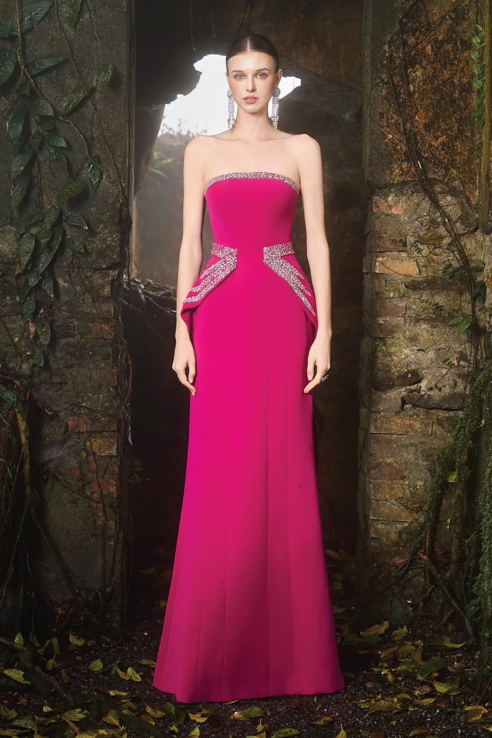 Strapless Flared Hip Flap A-Line Dress