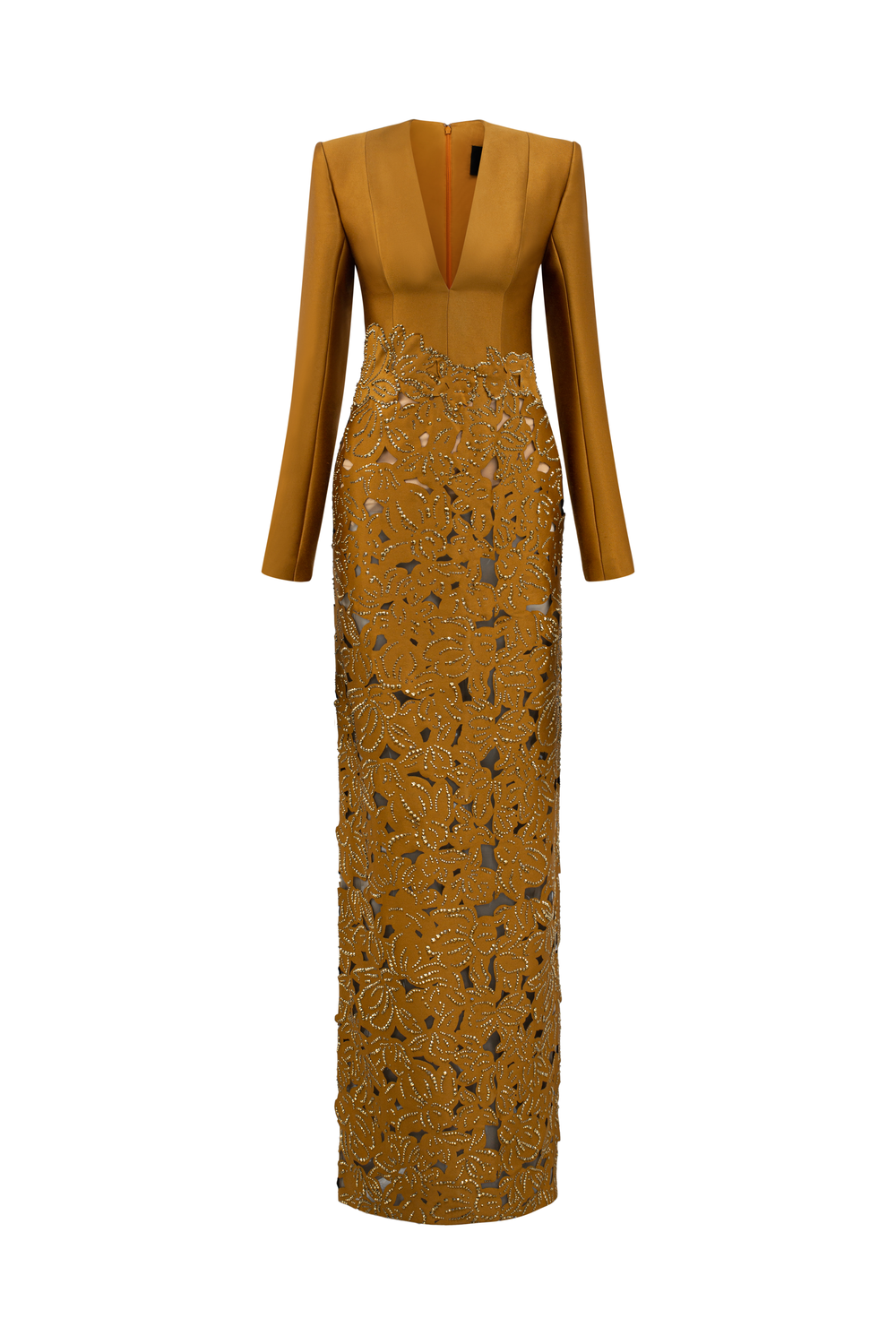 Floral Lasercut with Crystal Embellished Dress XL / Mustard Floral Lasercut with Crystal Embellished Dress XL / Mustard