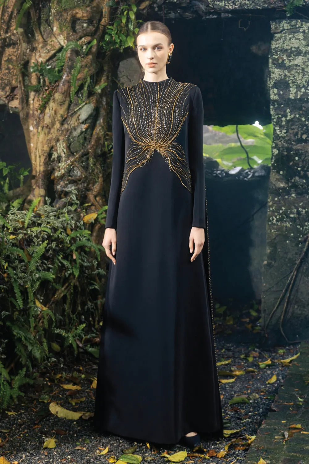 Long Flap Crystal-Embellished Dress