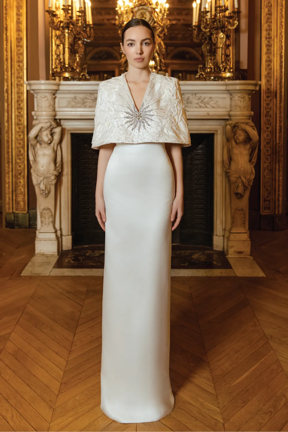 V-Neck Cape Sleeves Straight Dress