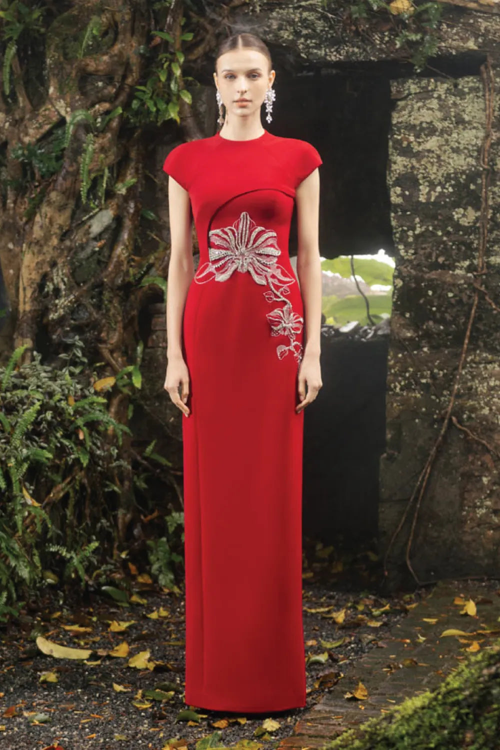 Short Sleeve Orchid Embellished Straight Dress