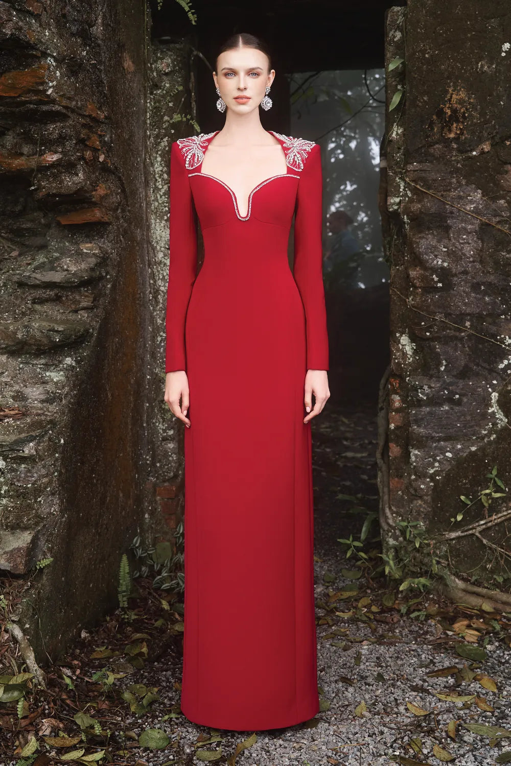 Shoulder Crystal-Embellished Straight Dress