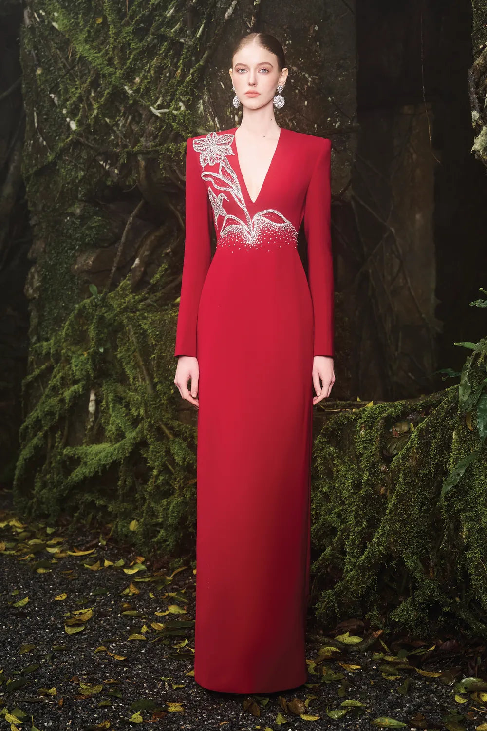 Deep V-Neck Orchid Crystal-Embellished Dress