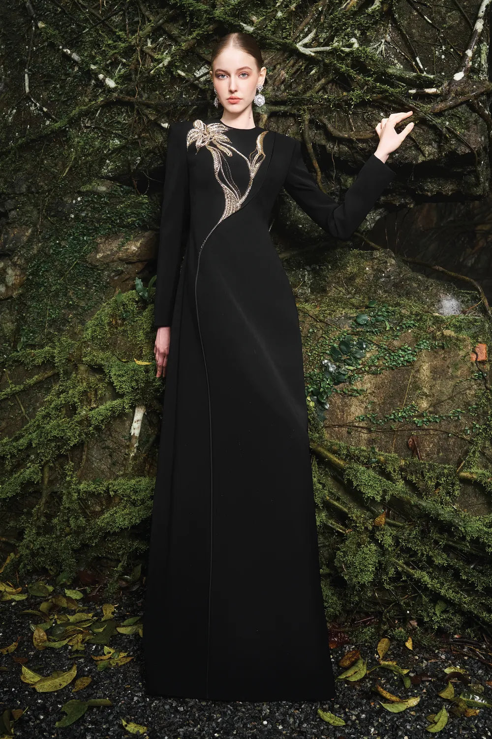 Orchid Crystal-Embellished Floor Length Dress