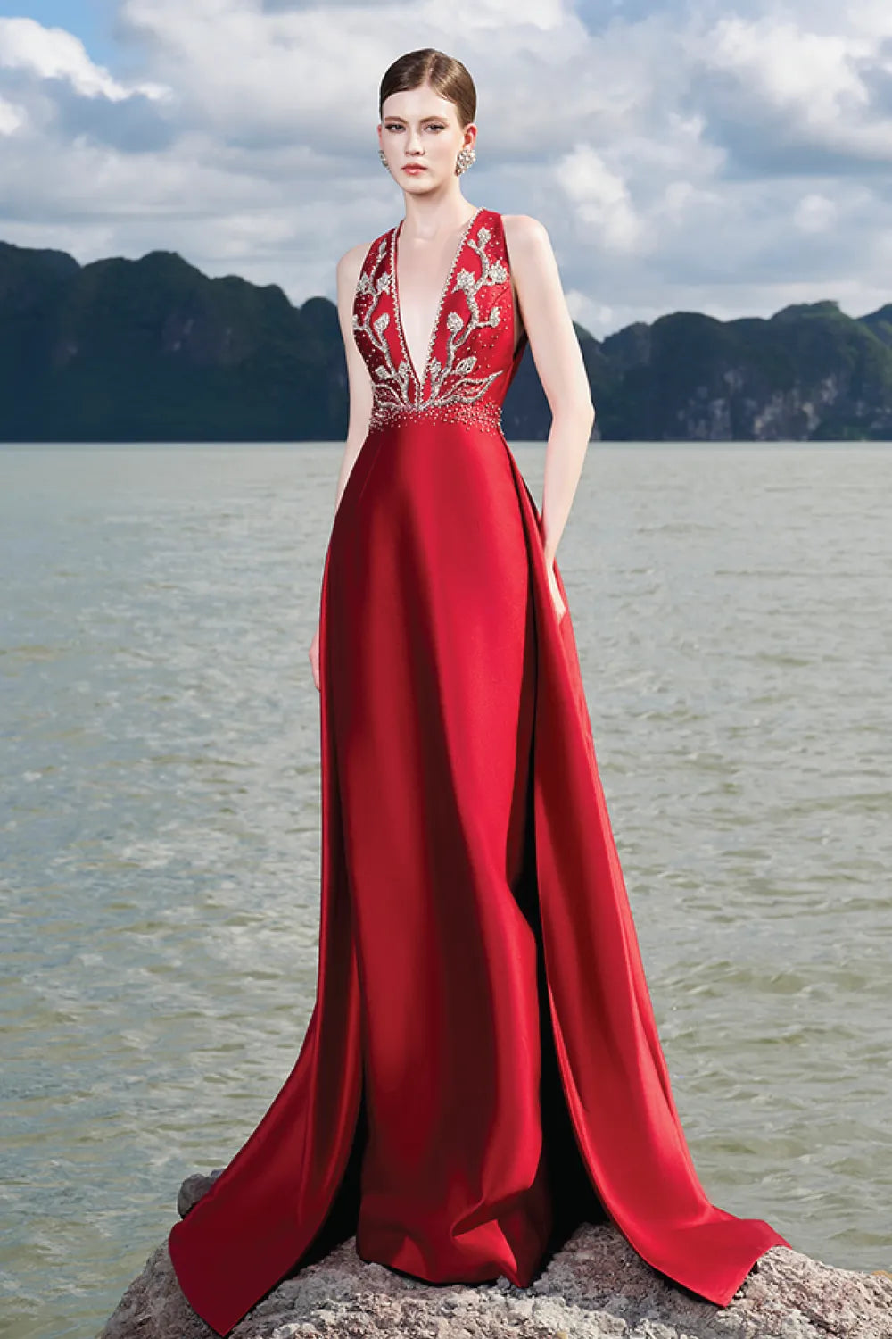 Sleeveless Deep V-Neck Flared A-Line Dress