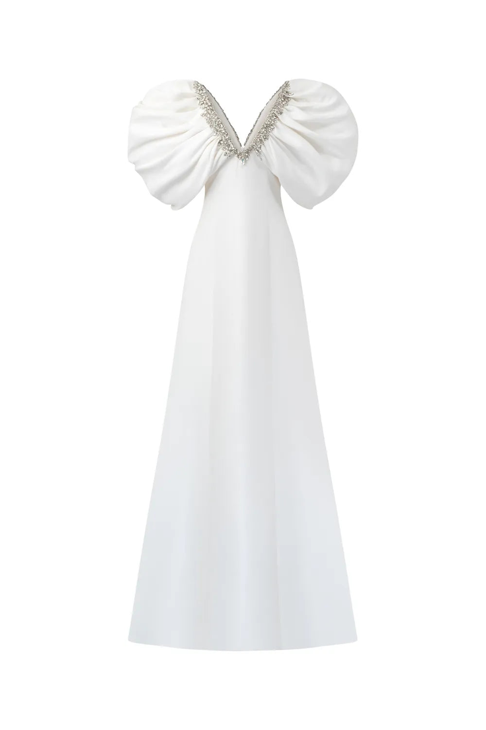 Puffy Gathered Sleeves Deep V-Neck Dress