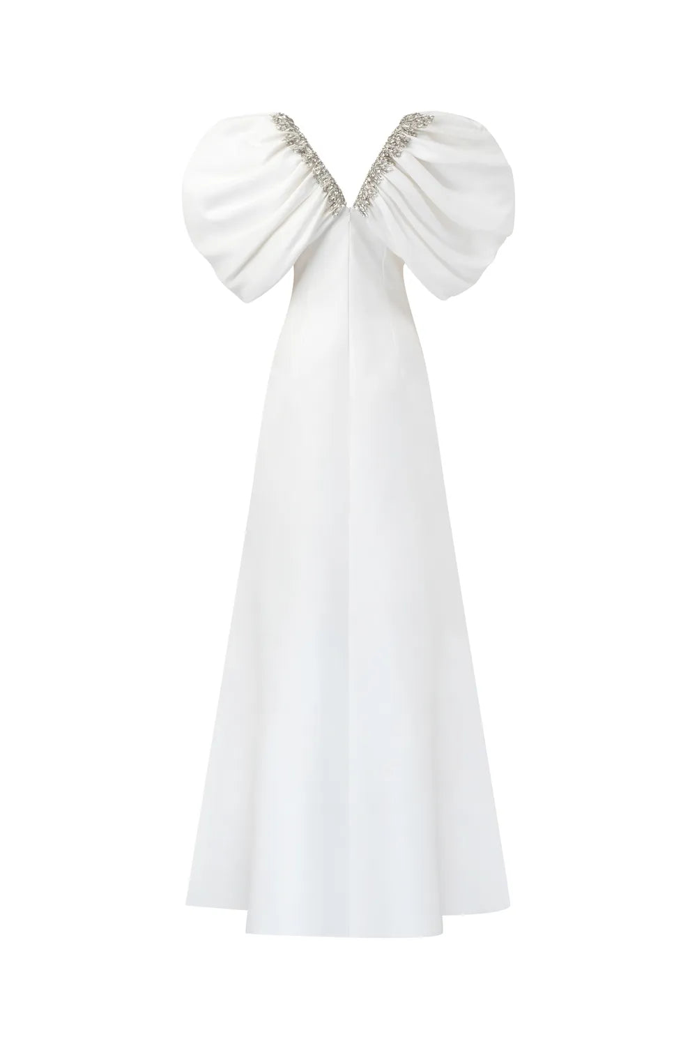 Puffy Gathered Sleeves Deep V-Neck Dress