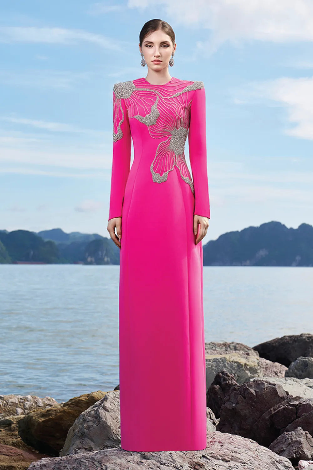 Double Floral Crystal Embellished Dress