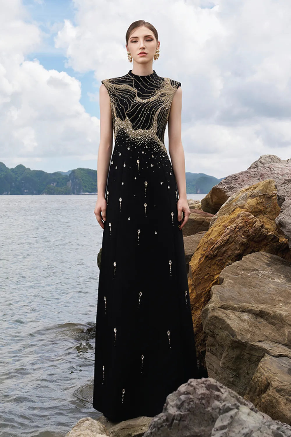 Sleeveless High Neck A-Line Dress