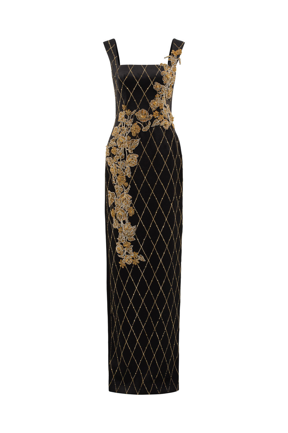 Strappy Fish Net Crystalline Straight Dress - TRACY COUTURE