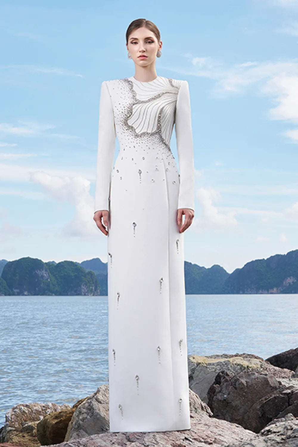 Floral Crystal Embellished Straight Dress