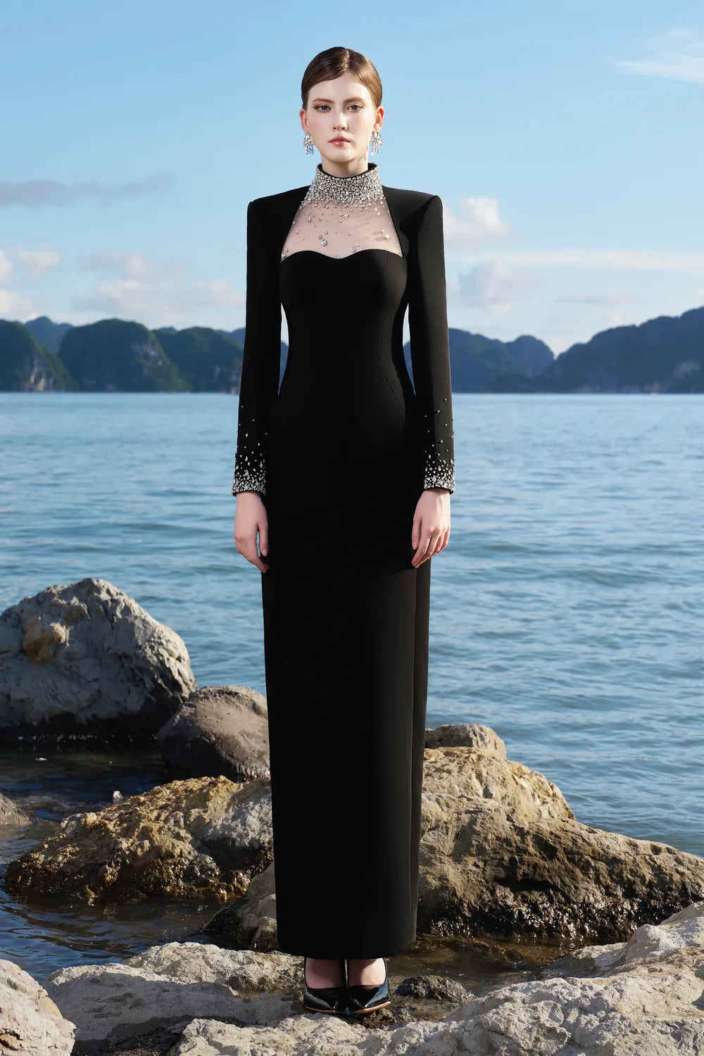 Crystal Embellished High Neck Dress