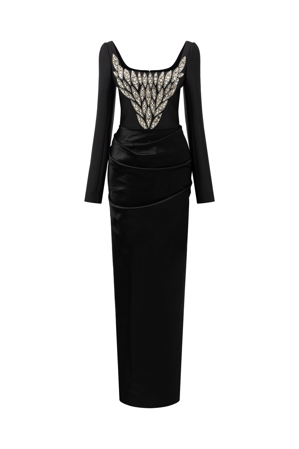 U-Neckline Curved Gathered Straight Dress