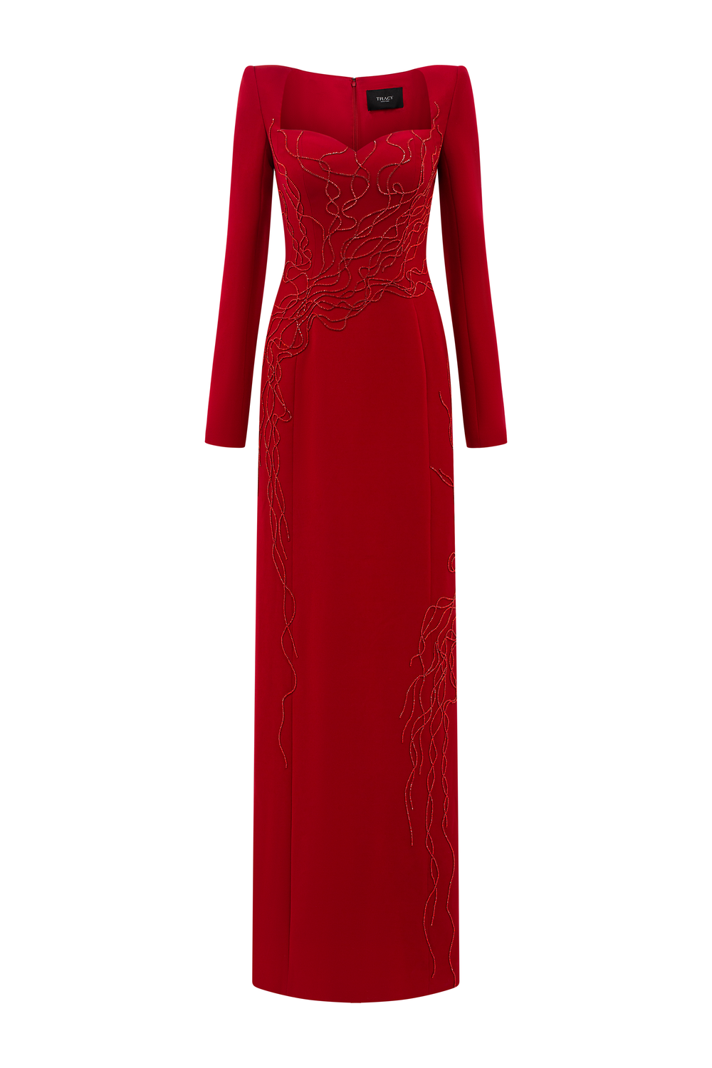 Queen Anne Neckline Crystal Embellished Dress