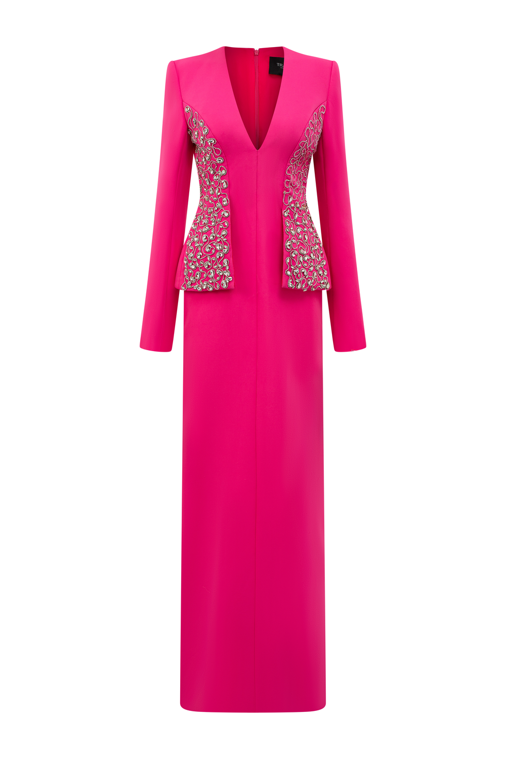 Deep V-Neck Crystal Embellished Flap Straight Dress