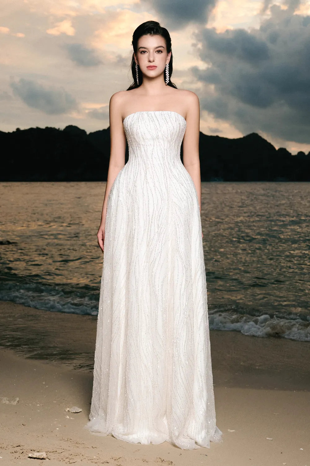 Strapless Wavy Crystal Embellished Dress