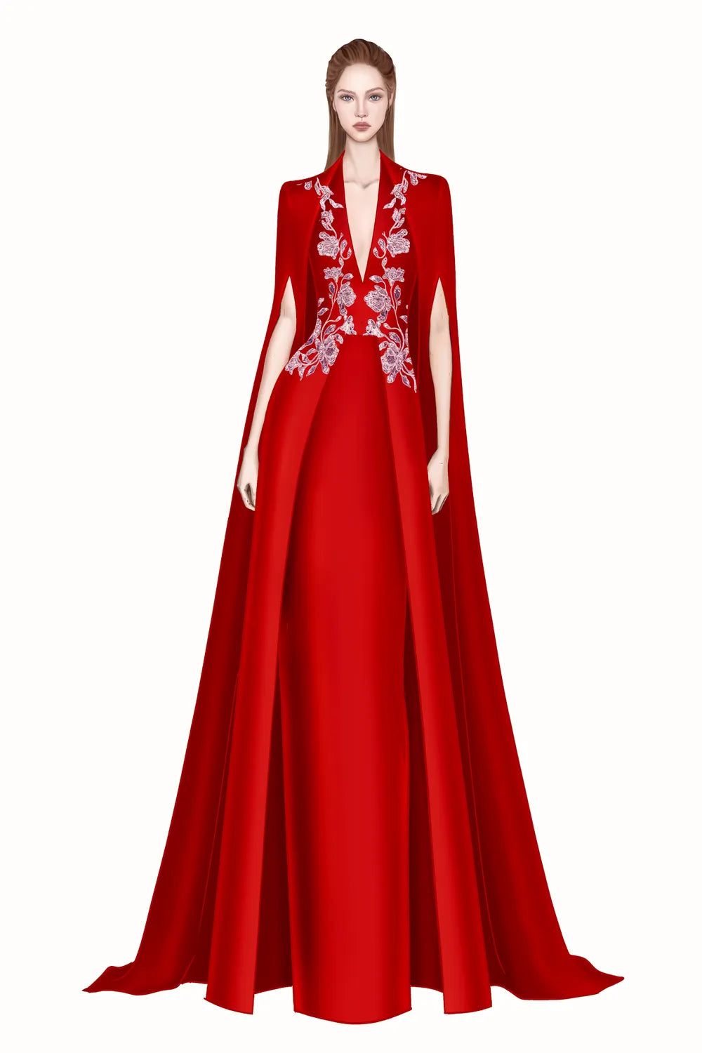 Layered Flap Long Sleeves Cape Dress - TRACY COUTURE