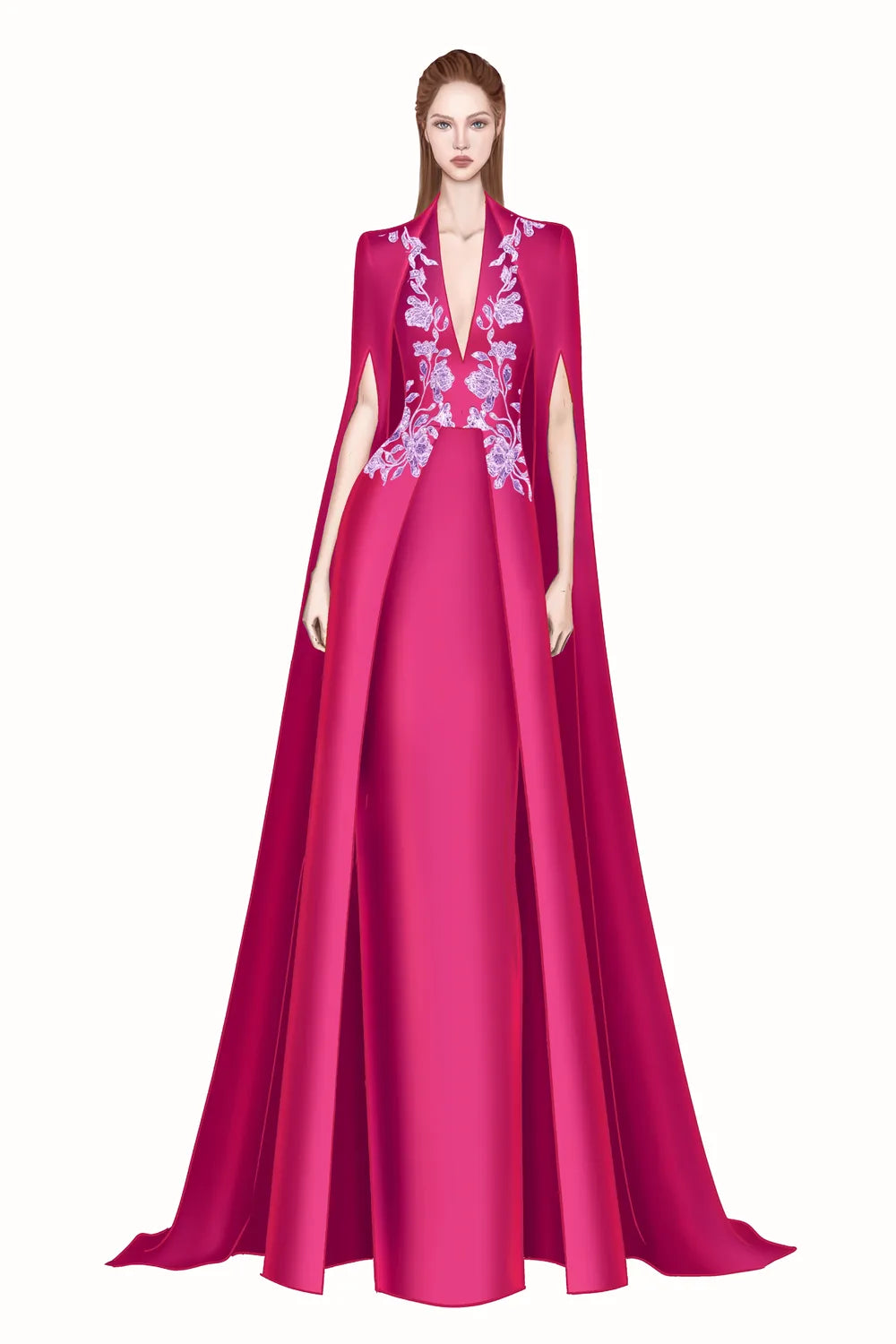 Layered Flap Long Sleeves Cape Dress - TRACY COUTURE