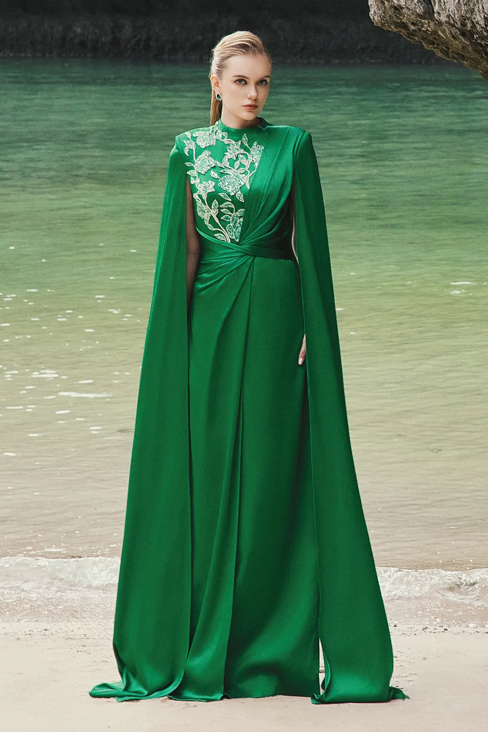 High Neck Twisted Waist Back Flap Dress