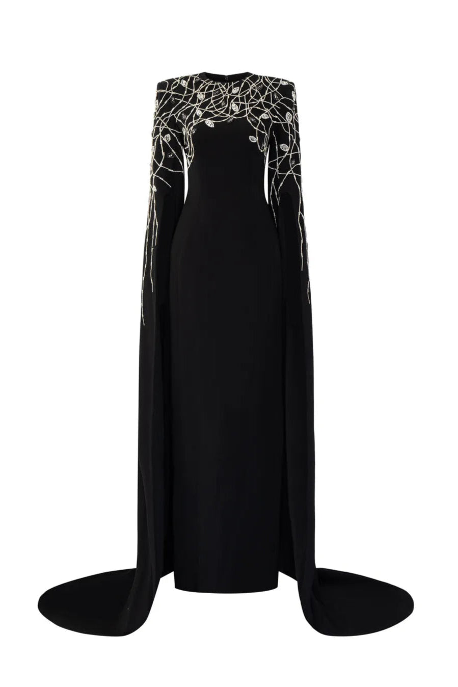 Crystal Embellished Sleeves Slit Long Cape