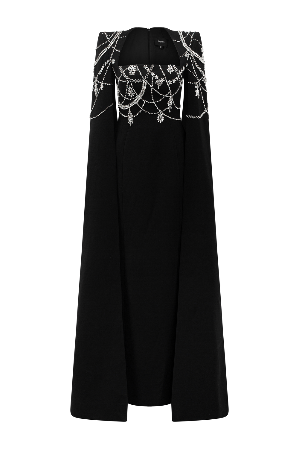 Wavy Crystalline Long Cape Sleeves Dress