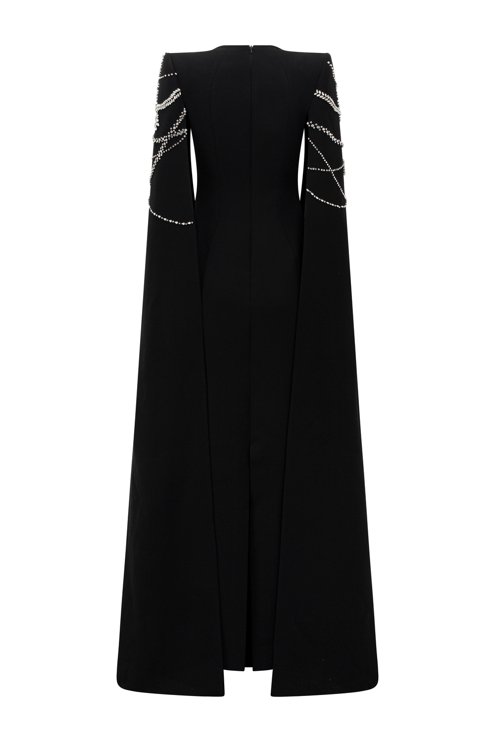 Wavy Crystalline Long Cape Sleeves Dress
