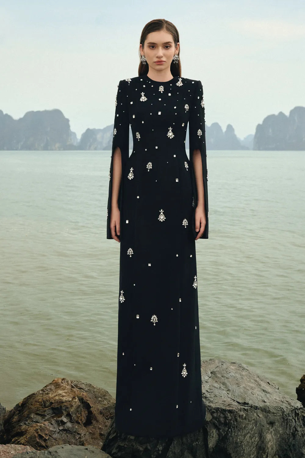 Round Neck Crystal Embellished Dress