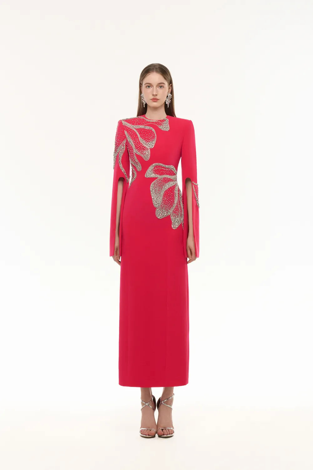 Flared Sleeve Double Floral Ankle Dress - TRACY COUTURE