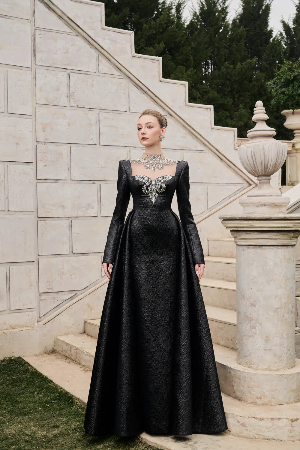 Semi Heart Chest With Crystal-Embellished Flared Dress