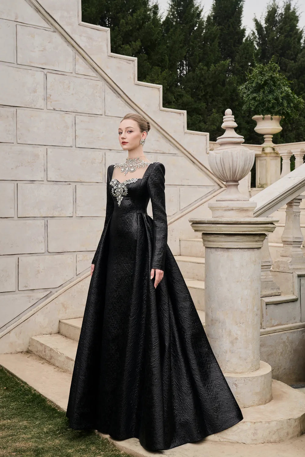 Semi Heart Chest With Crystal-Embellished Flared Dress