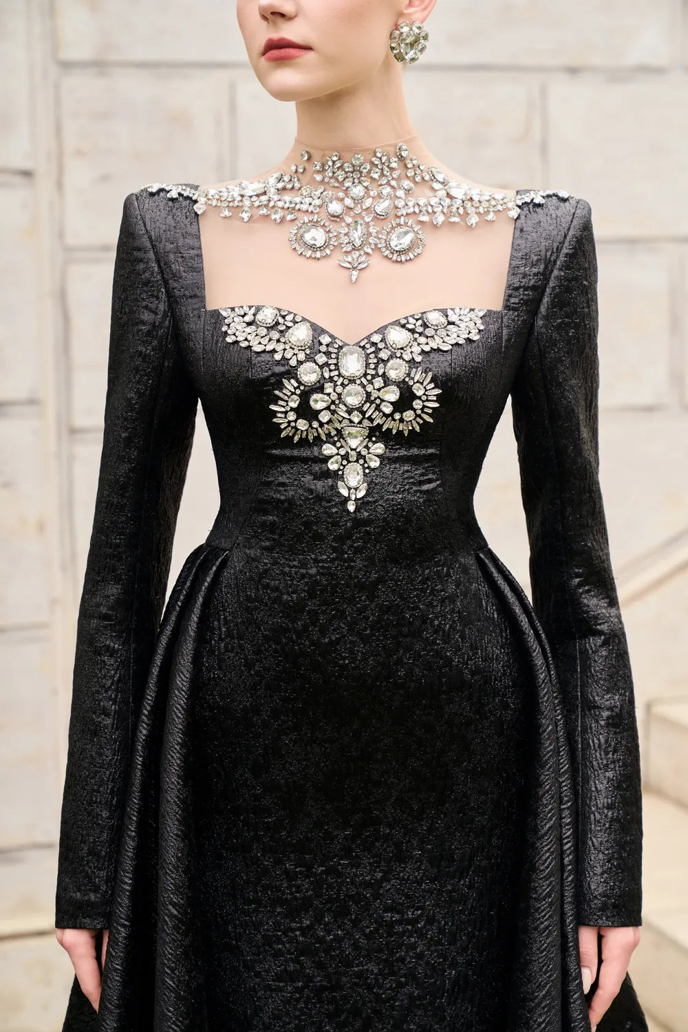 Semi Heart Chest With Crystal-Embellished Flared Dress