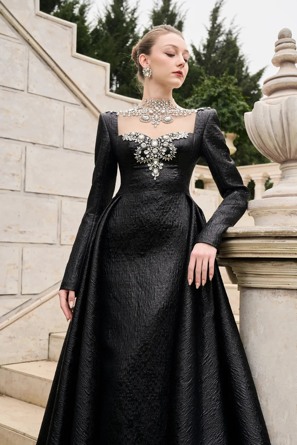 Semi Heart Chest With Crystal-Embellished Flared Dress