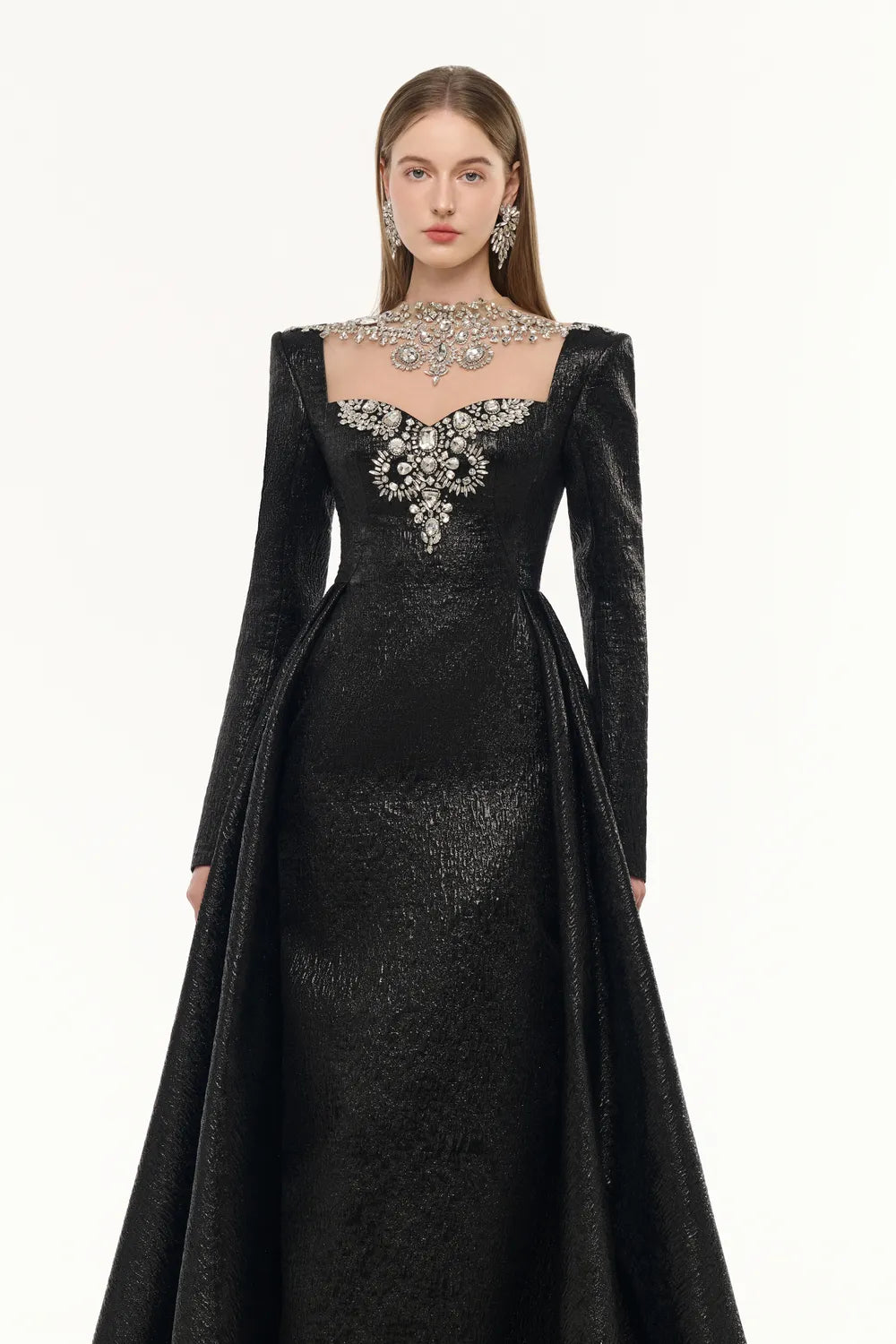 Semi Heart Chest With Crystal-Embellished Flared Dress