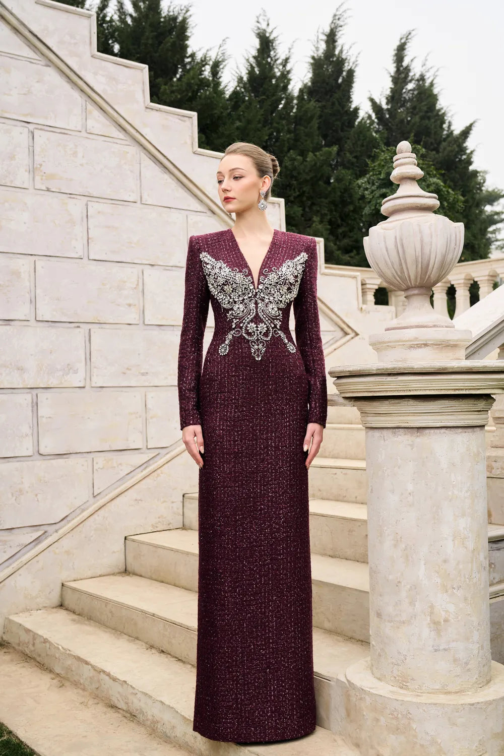 Butterfly Crystal-Embellished Straight Dress