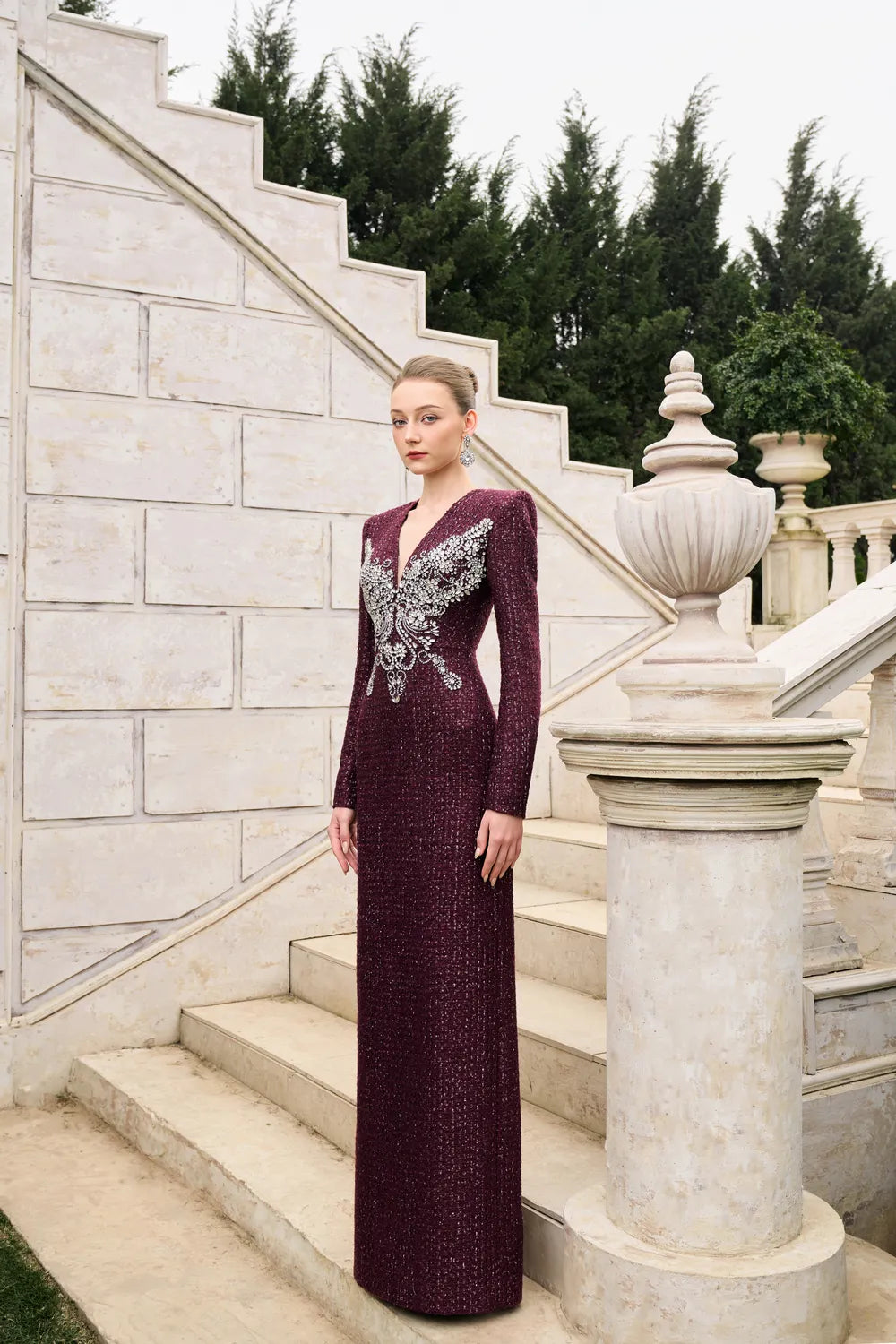 Butterfly Crystal-Embellished Straight Dress