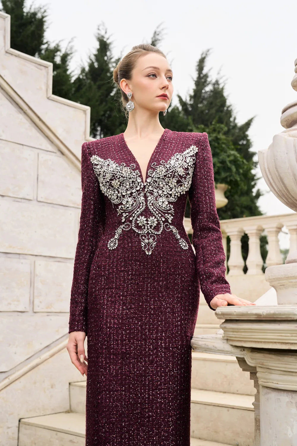 Butterfly Crystal-Embellished Straight Dress