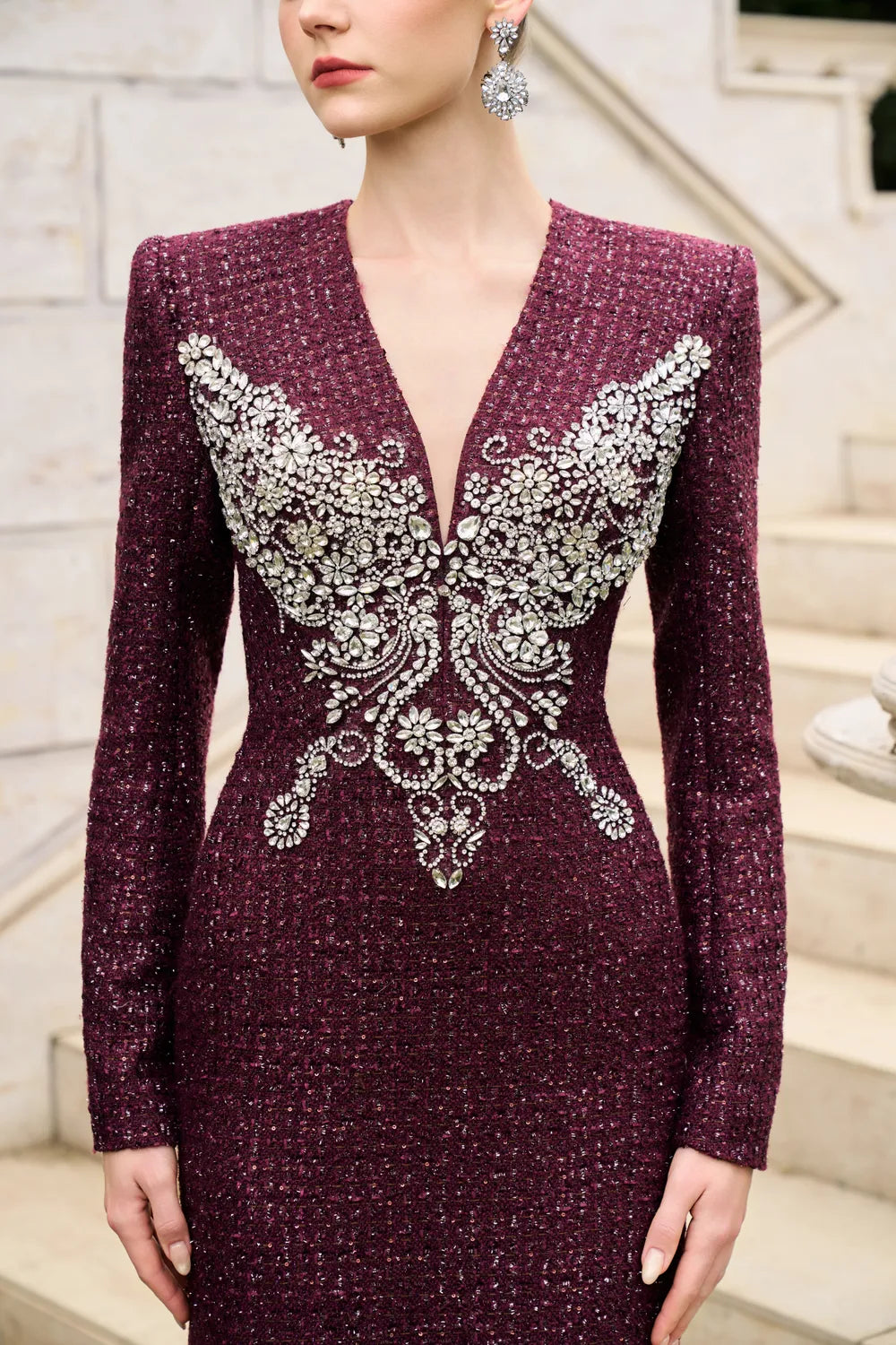 Butterfly Crystal-Embellished Straight Dress